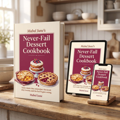 The cookbook on hardcover, tablet, and phone